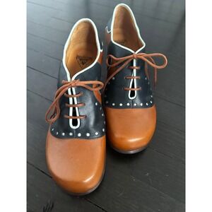 John Fluevog Viv Kitschy Kitschy Boom Boom Brown Blue Leather Women Retro